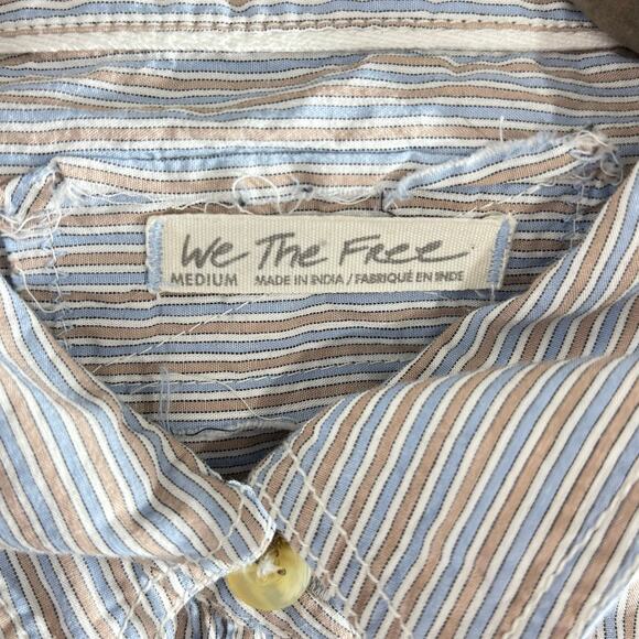 Free People We The Free Cassie Stripe Sleeveless Crop Shirt Blue Tan Medium - Picture 5 of 5
